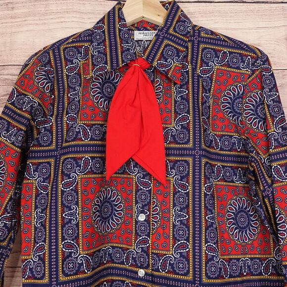 Vintage Permanent Press Shirt Womens Large? Paisley Western Bandana 70s - Picture 2 of 7